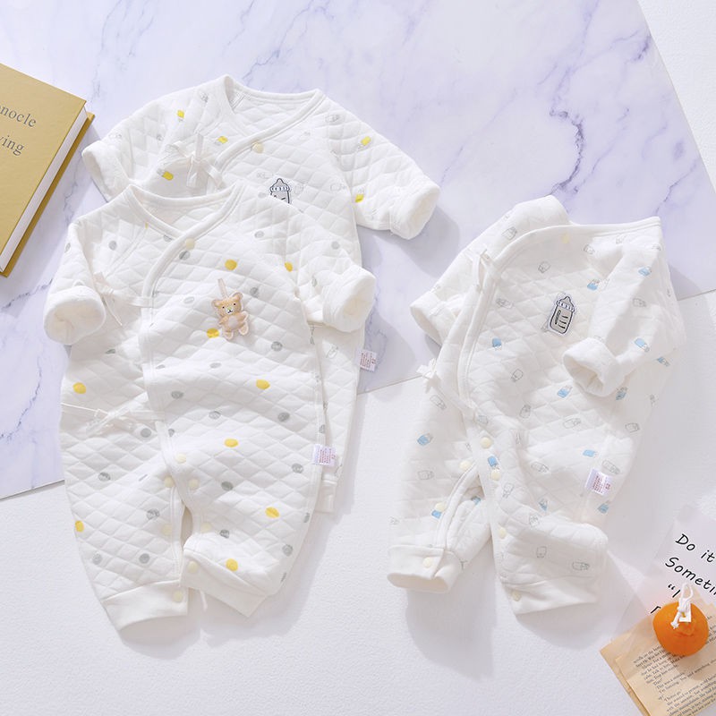 Áo ấm cho bé sơ sinh mùa thu và đông liền quần cotton xuân dễ thương dài tay romper <