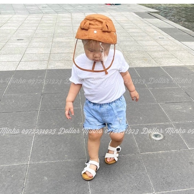 Mũ Chống Giọt Bắn Tai Gấu Vành Rộng Siêu Xinh Cho Bé 2m - 3y (tấm chắn có thể tháo rời)