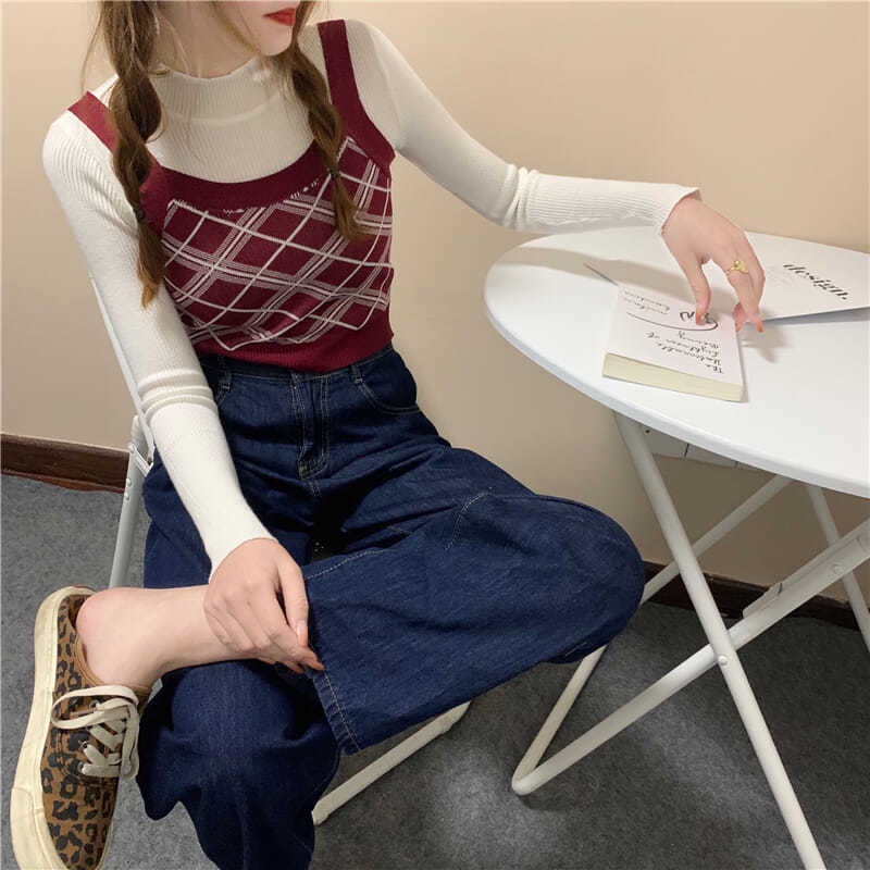 Mới Áo hai dây dệt kim dáng ôm kẻ sọc caro đính đá dễ phối đồ | BigBuy360 - bigbuy360.vn