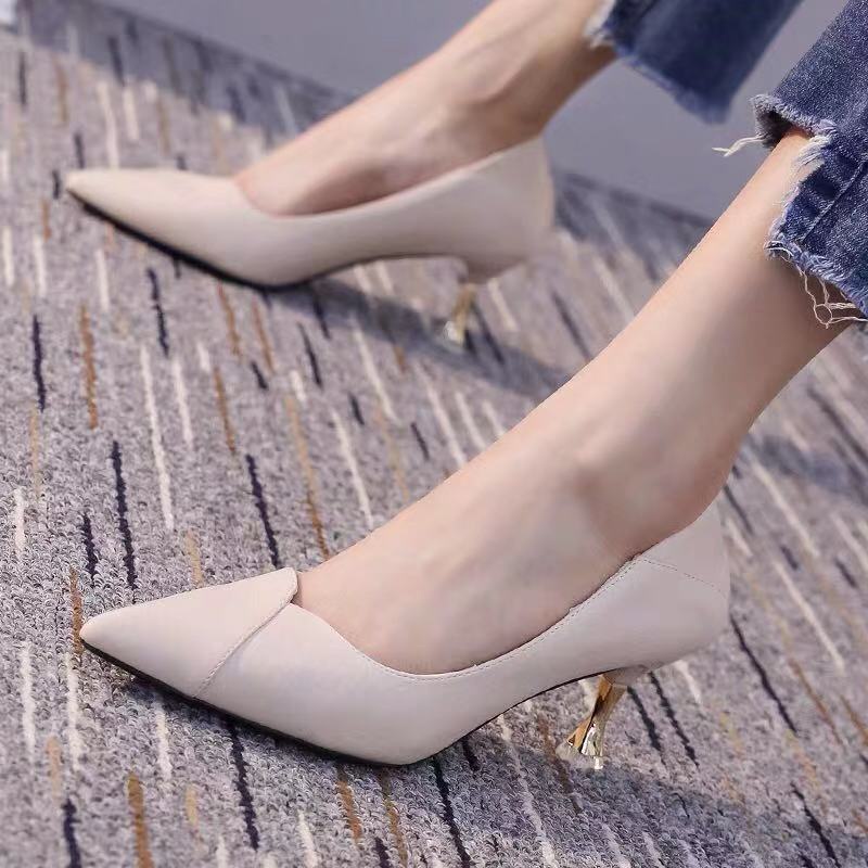 Đôi giày cao gót mũi nhọn màu trơn thời trang cho nữ