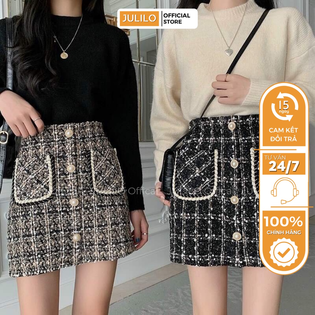 Chân Váy Dạ Tweed JULILO Chân Váy Chữ A Dày Dặn Phong Cách Hàn Quốc - Mã 036