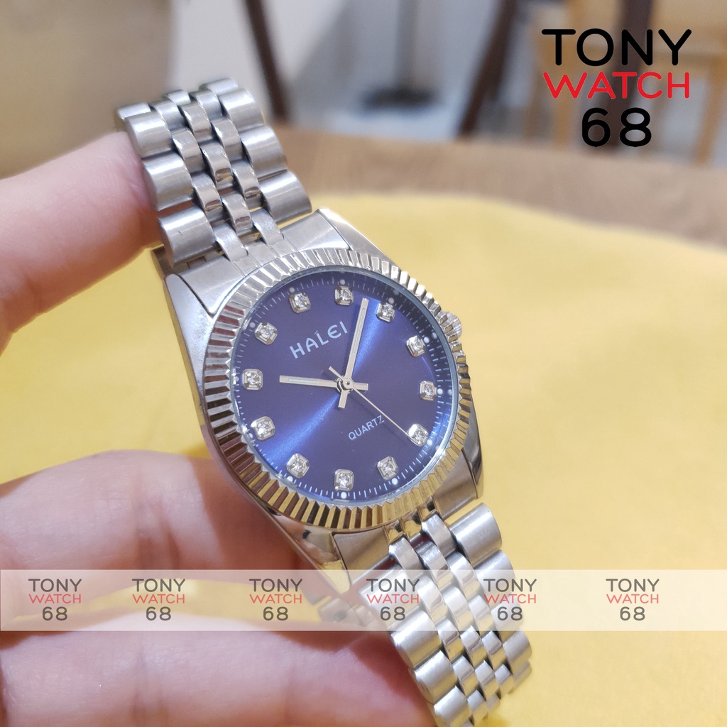 Đồng hồ cặp đôi nam nữ Halei dây kim loại mặt đen sang trọng Tony Watch 68