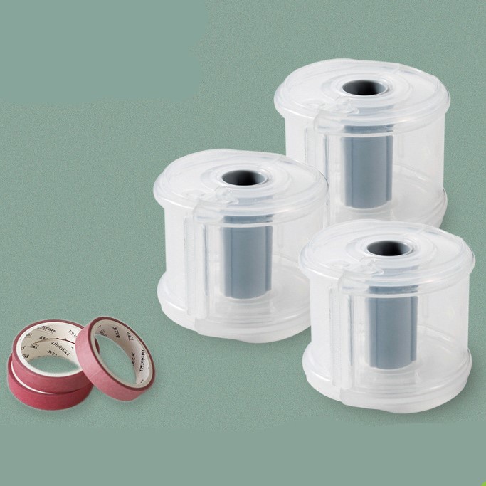 Hộp nhựa trong suốt đựng washi tape, băng keo, hộp lưu trữ và cắt băng keo cầm tay nhỏ gọn tiện lợi