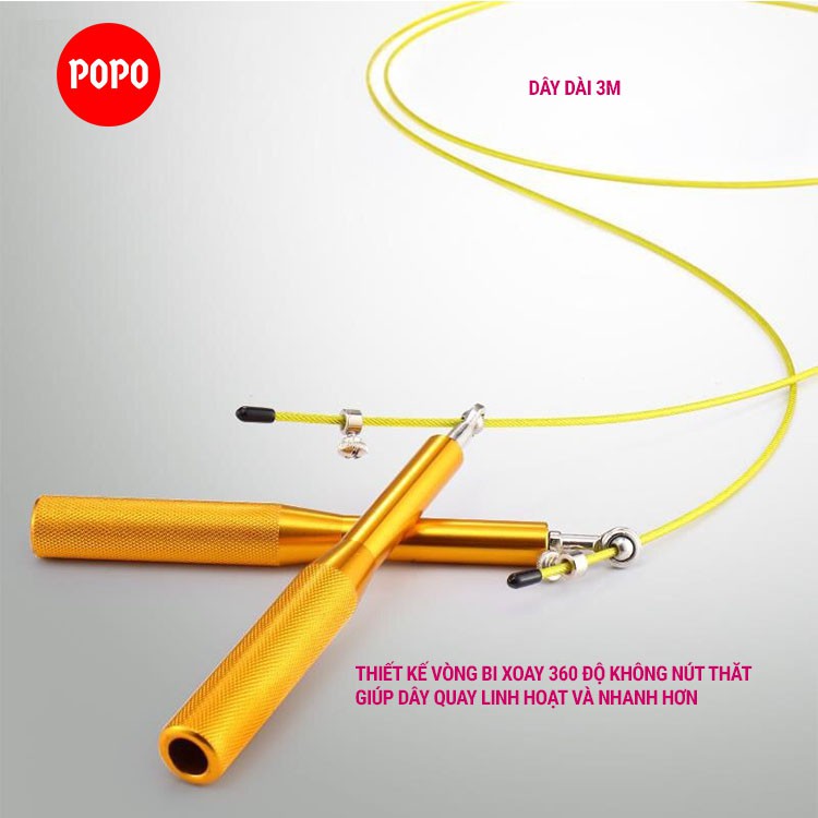 Dây nhảy dây giảm cân POPO TS15 lõi dây thép sợi bọc nhựa PVC, tay nắm hợp kim thép nhôm nhỏ gọn bền bỉ