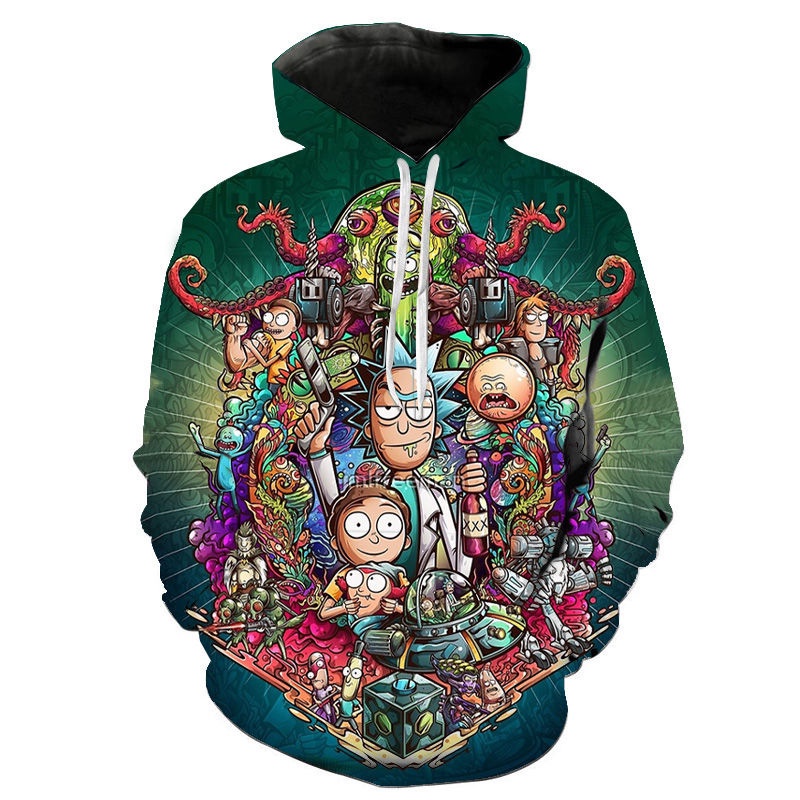 Áo Hoodie Tay Dài In Họa Tiết Hoạt Hình Rick and Morty 3D Thời Trang Đường Phố Cho Bé Trai Và Gái