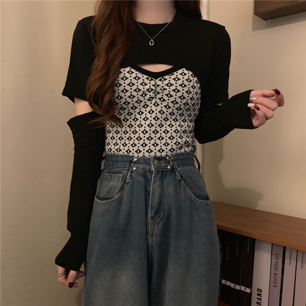 Jiashucheng Áo Dệt Kim Ngắn Hai Lớp Ôm Dáng Vừa Vặn Thiết Kế Phong Cách Mới Cho Nữ