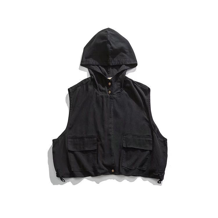 Áo khoác không tay có mũ trùm đầu phong cách thời trang Hong Kong cho nam