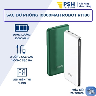 Sạc dự phòng 10000mah robot rt180, pin dự phòng 1 output usb & 2 input micro/type c, thiết kế siêu mỏng nhẹ