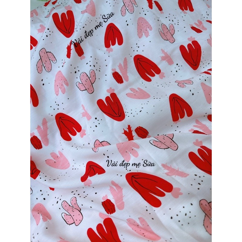 vải đũi mềm mịn hình cây xương rồng và rong biển