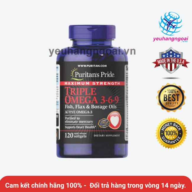 Viên uống Omega 369 Premium Maximum Strength Triple Omega Fish, Flax & Borage Oils 120 viên của Mỹ.