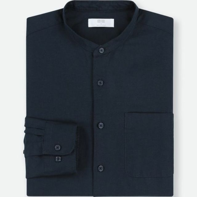 UNIQLO Sơ Mi LINEN COTTON STAND COLLAR -406429-CHÍNH HÃNG
