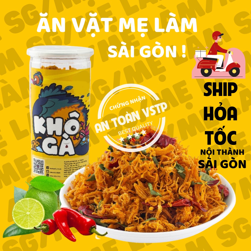 Khô gà lá chanh xé cay Mẹ Làm 300g đồ ăn vặt Sài Gòn vừa ngon vừa rẻ đảm bảo vệ sinh an toàn thực phẩm