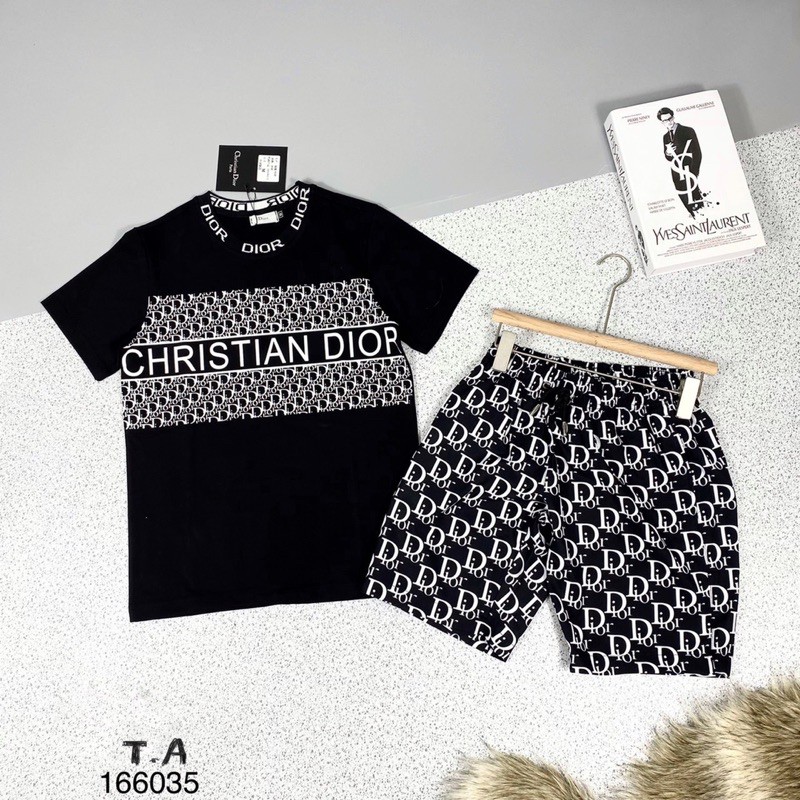 Bộ Thun Nam CD Phối Chữ Chấm Nổi Cổ Bo Vạch