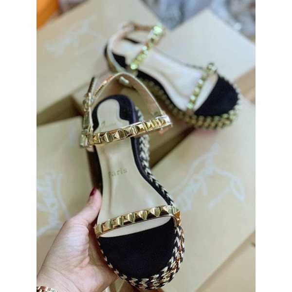 Sandal lbt quai ngang viền đinh đế cao fullbox