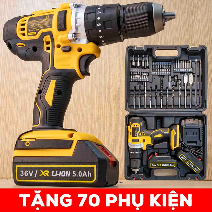 [TẶNG BỘ PHỤ KIỆN 70 CHI TIẾT] MAY KHOAN DEWALT 36V - CÓ BÚA - MÁY KHOAN BÊ TÔNG DEWALT 36V - MÁY BẮT VÍT 36V