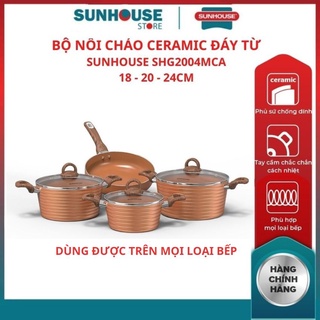 Bộ nồi chảo chống dính SHG2004MCA SUNHOUSE đáy từ dùng được trên mọi loại bếp phủ sứ chống dính