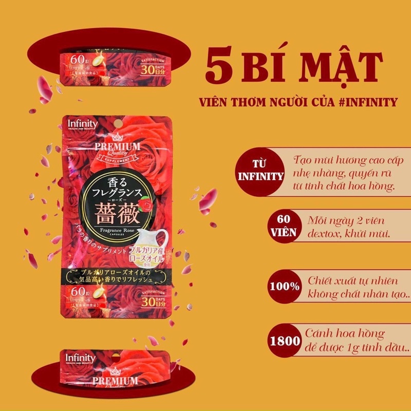 Viên Uống Thơm Cơ Thể Premium Infinity Fragrance Rose 120 Viên Nhật Bản