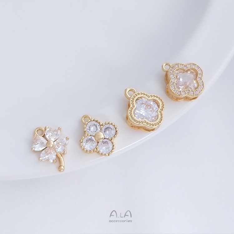 💖Đồ trang sức DIY💖Màu Sắc Mặt Vòng cổ Mạ Vàng 14k Hình Cỏ Bốn Lá Đính Đá Zircon | BigBuy360 - bigbuy360.vn