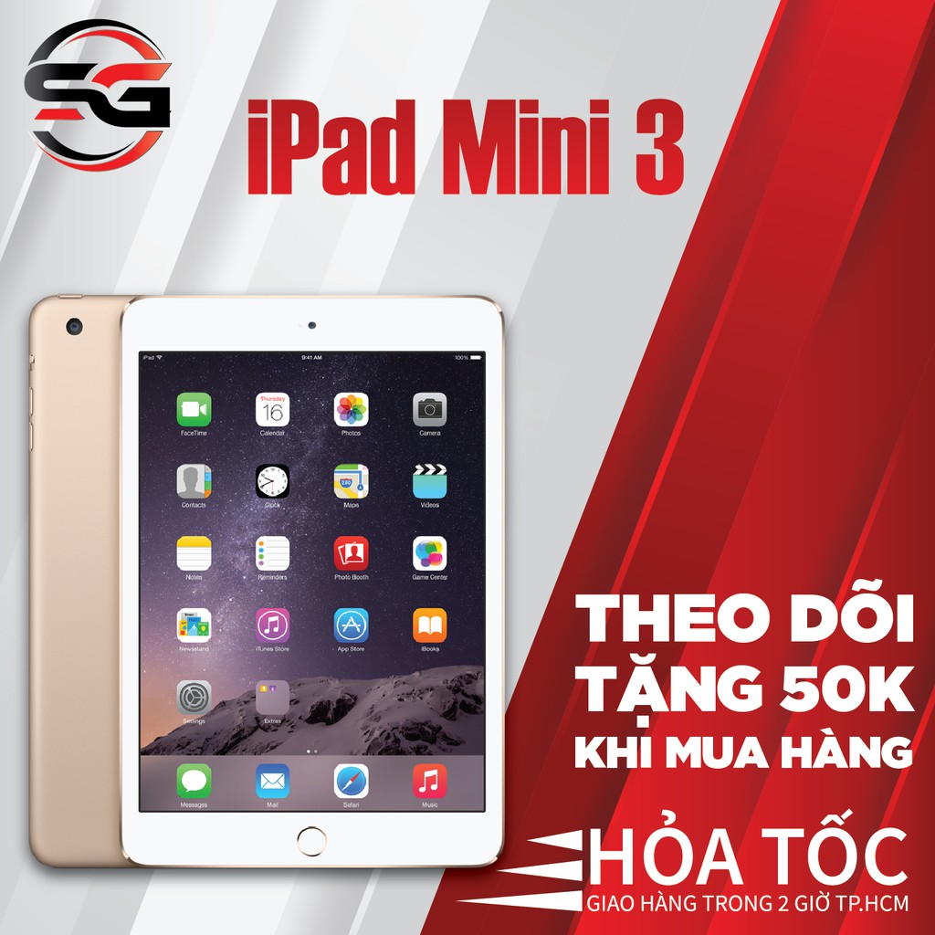 Máy tính bảng iPad Mini 3 - 16GB/64GB - ĐẸP 99% NHƯ MỚI - TẶNG: BỘ SẠC IPAD 12W SG PHONE