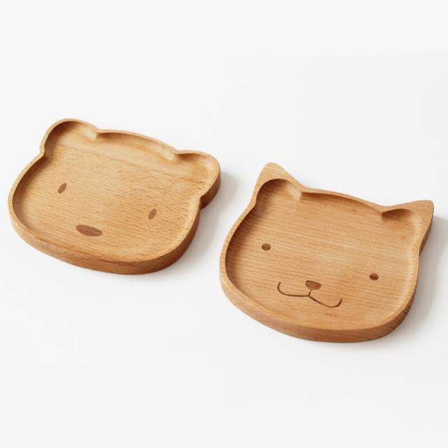 Đĩa khay gỗ hình mặt gấu, mèo