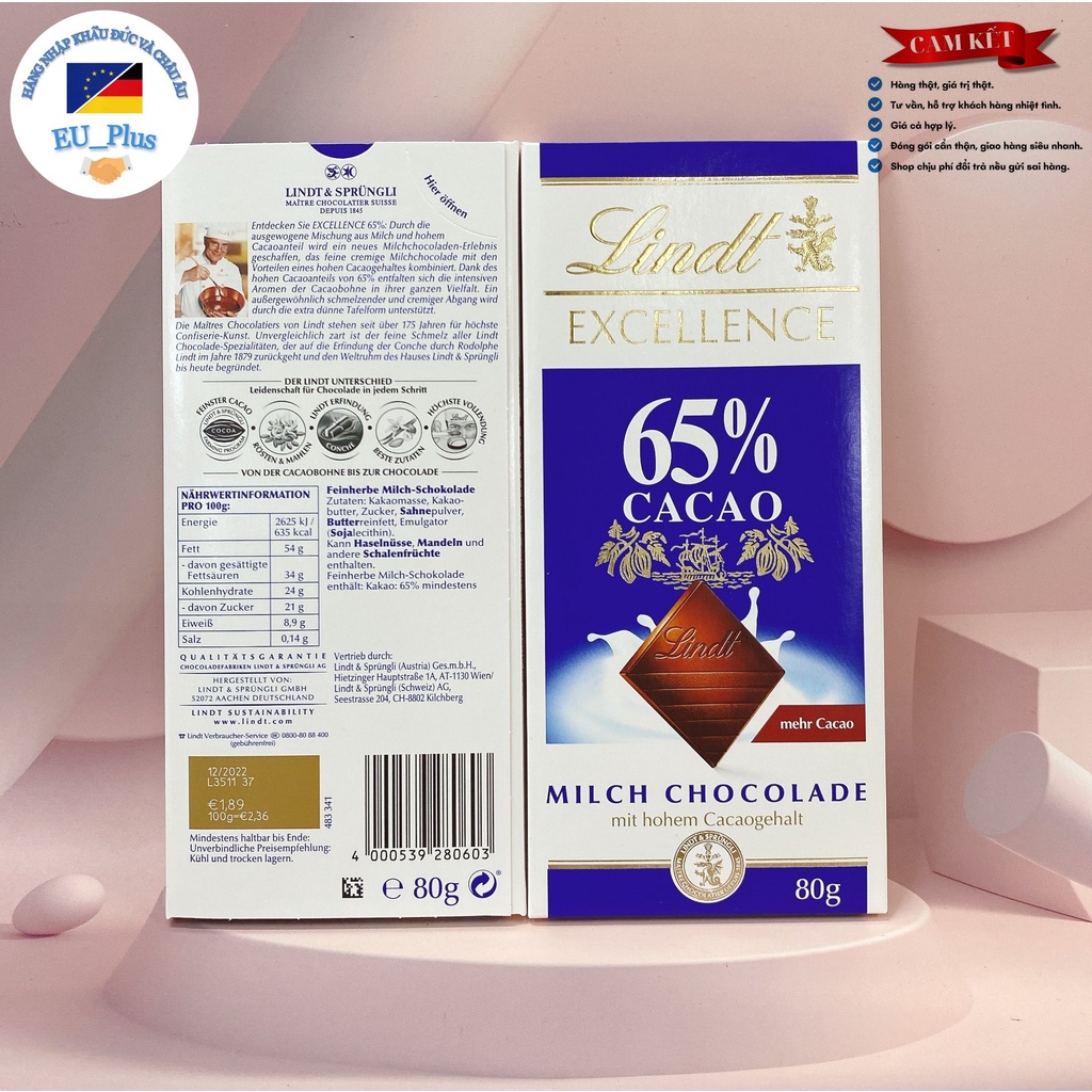 Socola Lindt Excellence &amp; Swiss Classic 65% cacao thanh 100gr