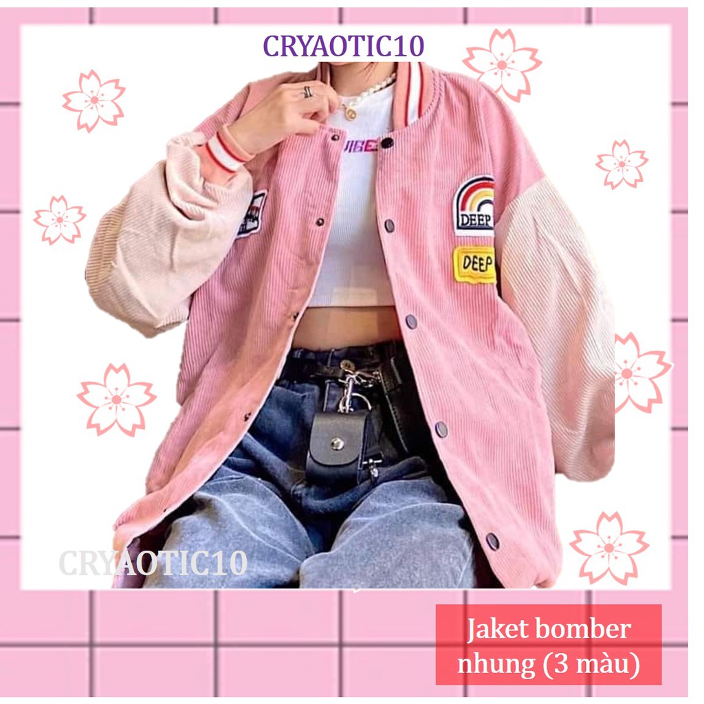 [Kèm hình thật] Áo khoác bomber nhung phối màu raplan siêu đẹp cryaotic10