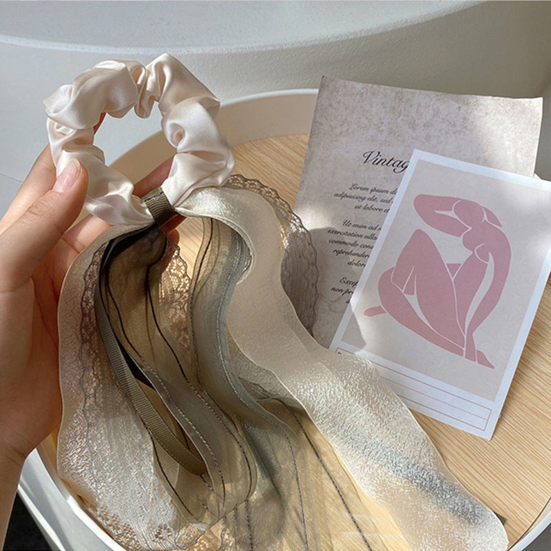 Dây Buộc Tóc Thắt Nơ Ruy Băng Lưới Thanh Lịch Kiểu Pháp Cho Nữ