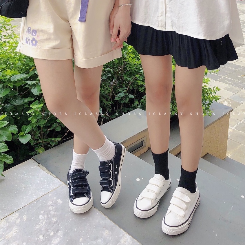 Giày Thể Thao Nữ Ulzzang Vintage, Giày Lười Vải Canvas Khóa Dán Đế Bằng 2cm Phong Cách Hàn Quốc - Iclassy_shoes