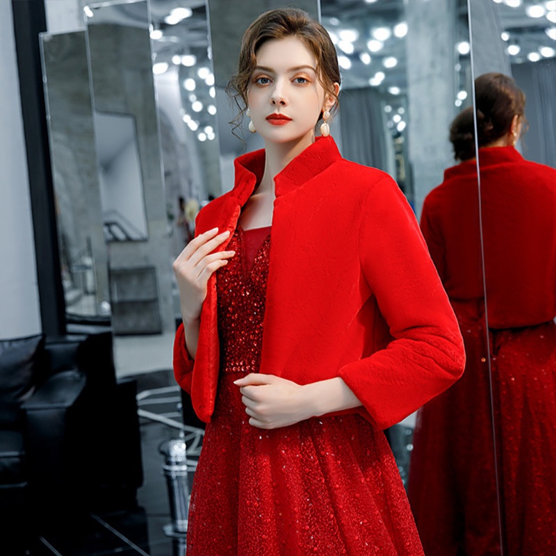 Áo khoác dạ bằng vải lông ấm áp tay 3/4 màu trơn thời trang mùa đông cho cô dâu trong đám cưới | BigBuy360 - bigbuy360.vn