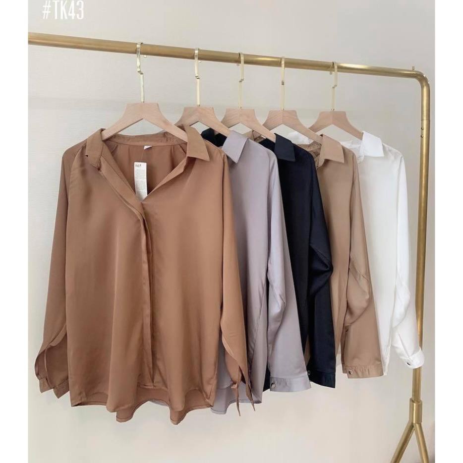 Áo Sơ Mi Công Sở Nẹp Khuy Giấu Nút Liền Lụa Satin Thanh Lịch Nhiều Màu | BigBuy360 - bigbuy360.vn
