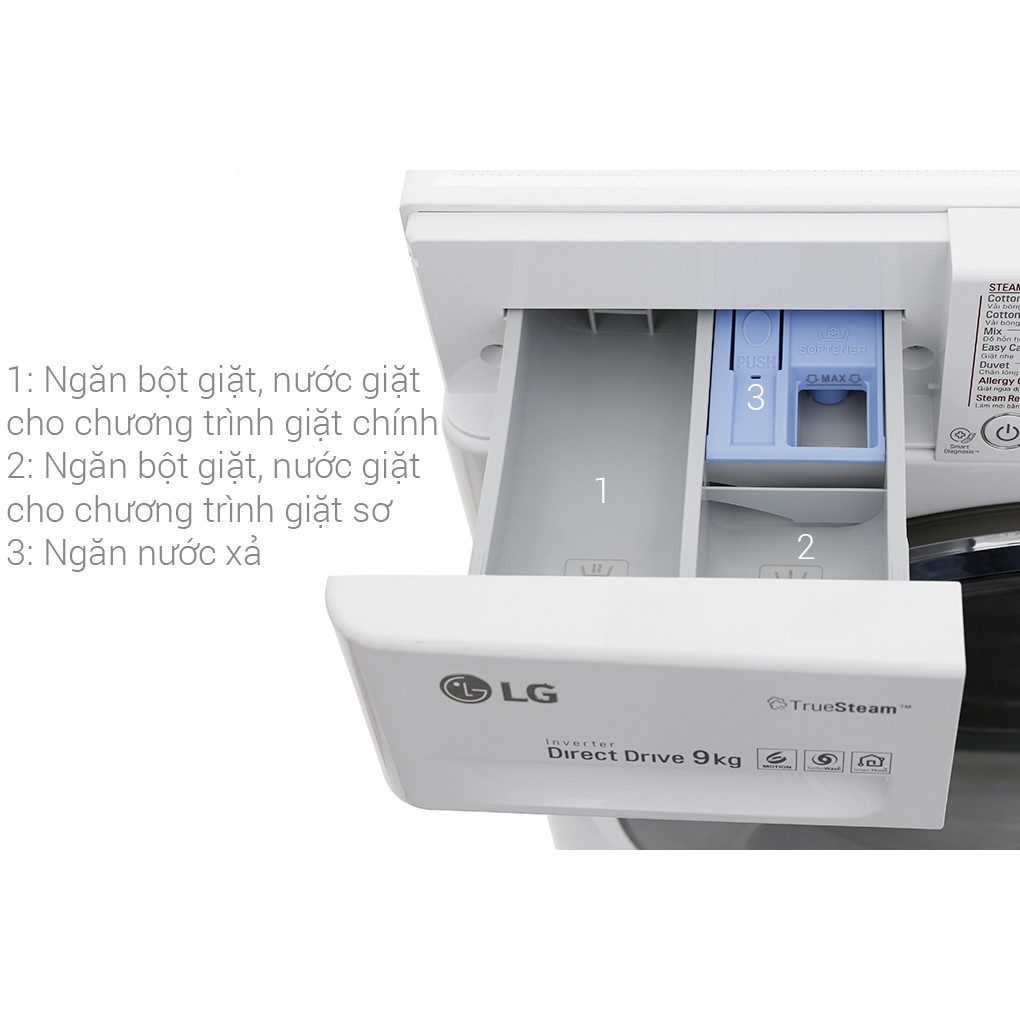 Máy giặt cửa trước LG Inverter 9 kg FC1409S2W - Giặt nước nóng, Khóa trẻ em, Giặt hơi nước, giao miễn phí HCM