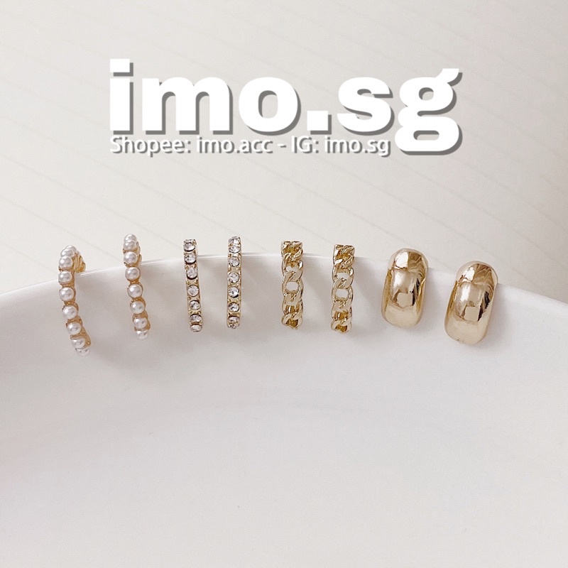 Bông tai tròn nhỏ vừa ngọc đá trơn dày imo.sg đơn giản basic cá tính sang xịn dễ diện hằng ngày phong cách hàn ulzzang