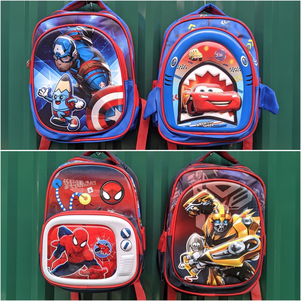 Balo chống gù lưng hình oto, siêu nhân,  công chúa in nổi 3D cho bé mẫu giáo, hàng dày đẹp