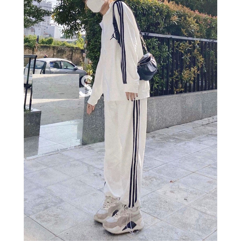 Set 3 Sọc Bóng Rổ  Nữ 🌸 Bộ đồ thể thao thu đông sporty năng động màu ĐEN | TRẮNG | XÁM Ulzzang