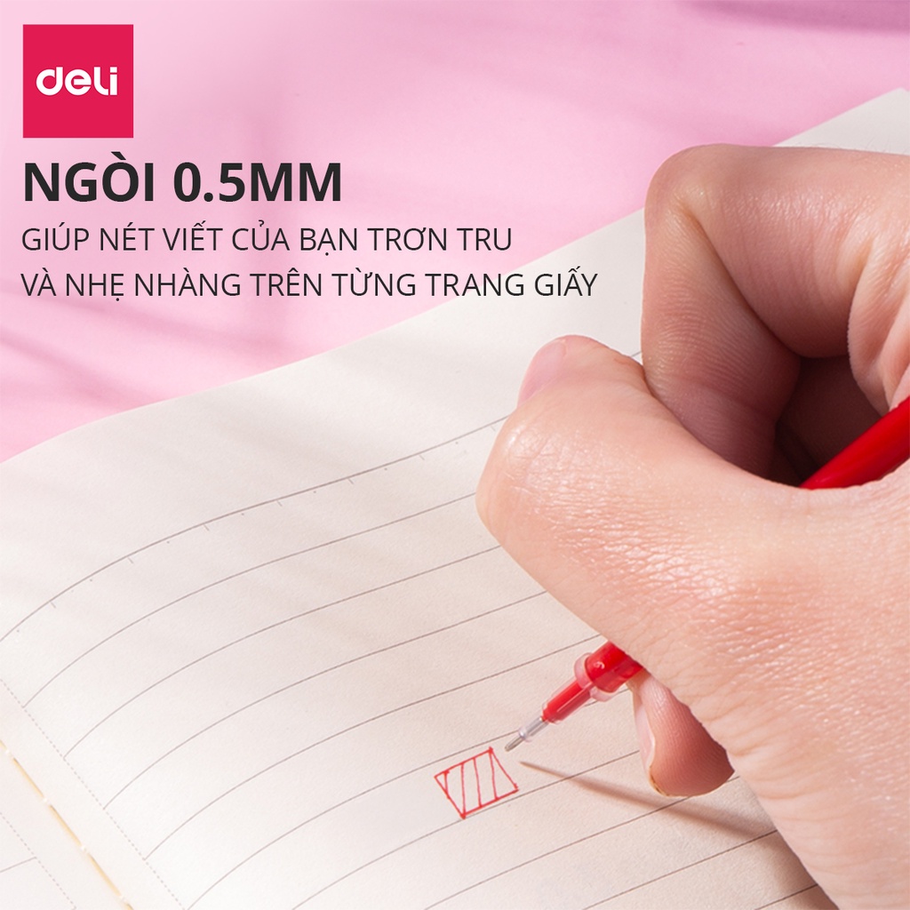 Ruột bút nước mực gel ngòi 0.5mm nhiều màu Deli nhanh khô nét viết trơn tru lâu hết mực chất lượng cao A846