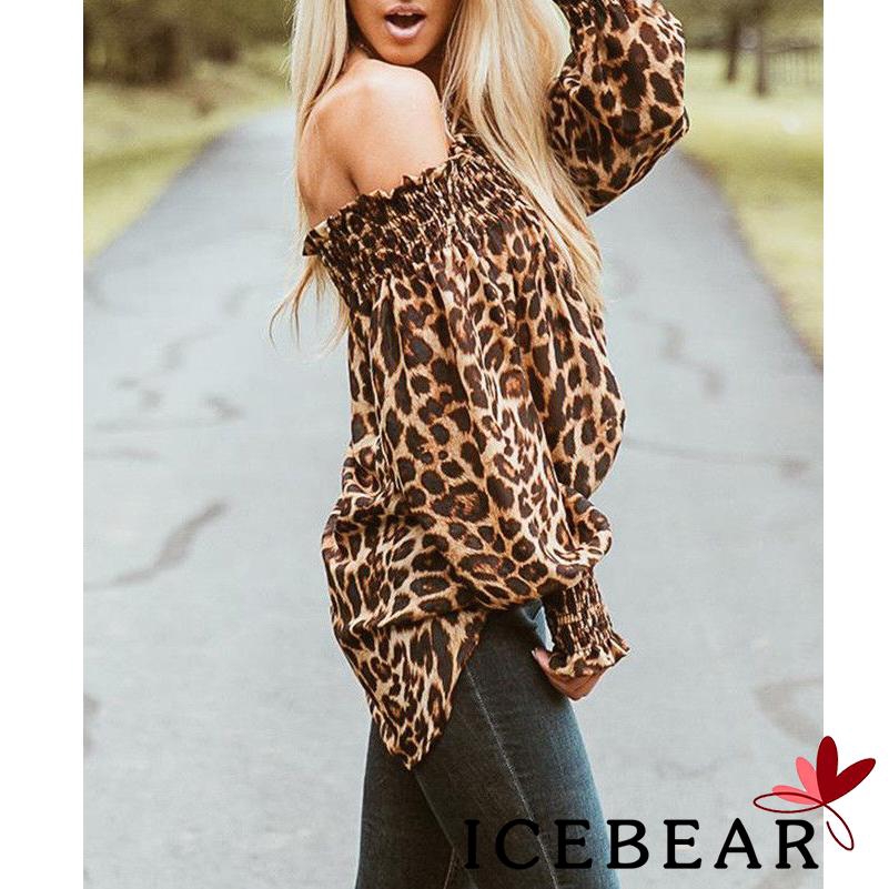 Áo nữ trễ vai họa tiết da báo thời trang quyến rũ