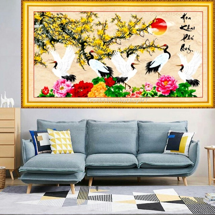 Tranh đính đá Mai khai phú quý 90*50cm LV096 - tự đính