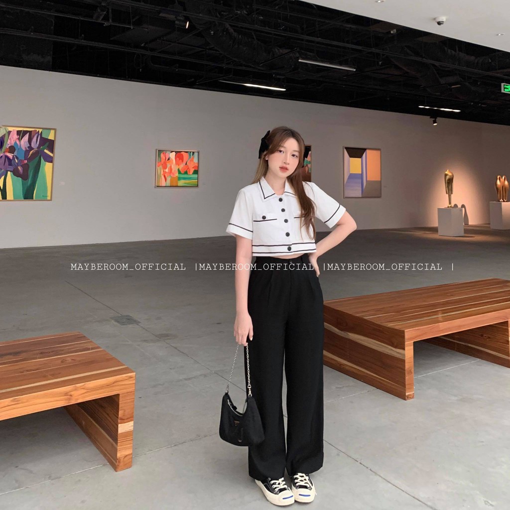 Set áo croptop mix quần suông đen - Mono set Mayberoom | BigBuy360 - bigbuy360.vn