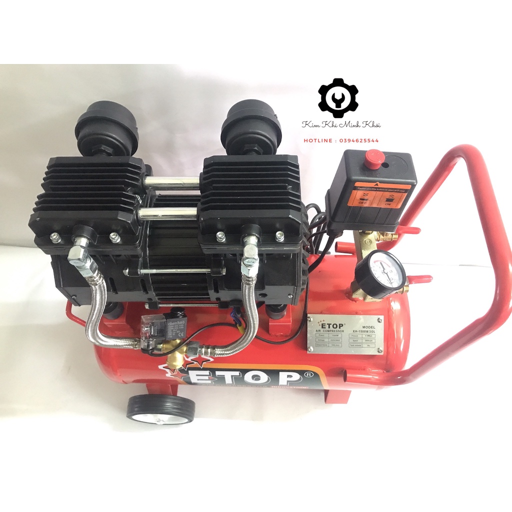 Máy nén khí không dầu ETOP 30L Thái Lan 1500W | Máy nén khí sạch( Không ồn, Cam kết dây đồng hàng chuần)