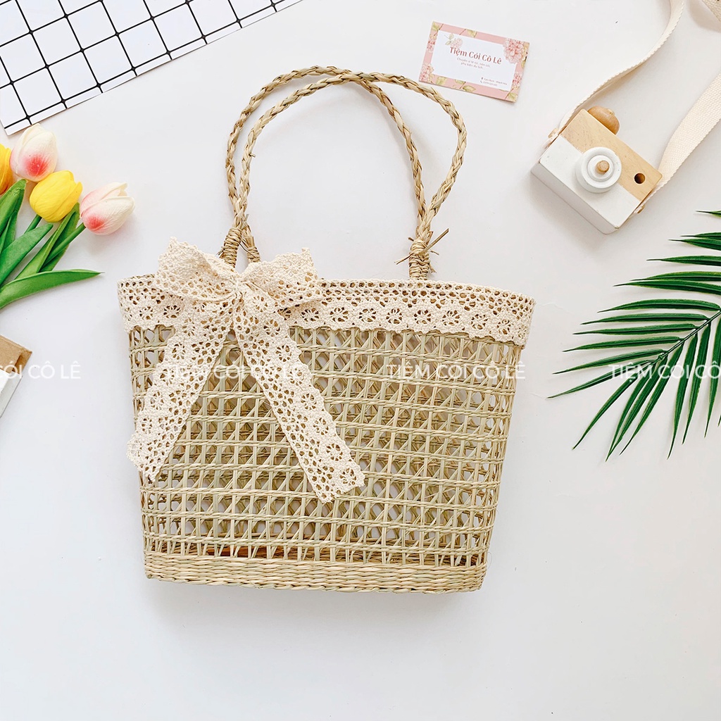 Làn cói đan thưa mắt cáo đi biển phụ kiện du lịch chụp ảnh decor xinh xắn - Tiệm Cói Cô Lê