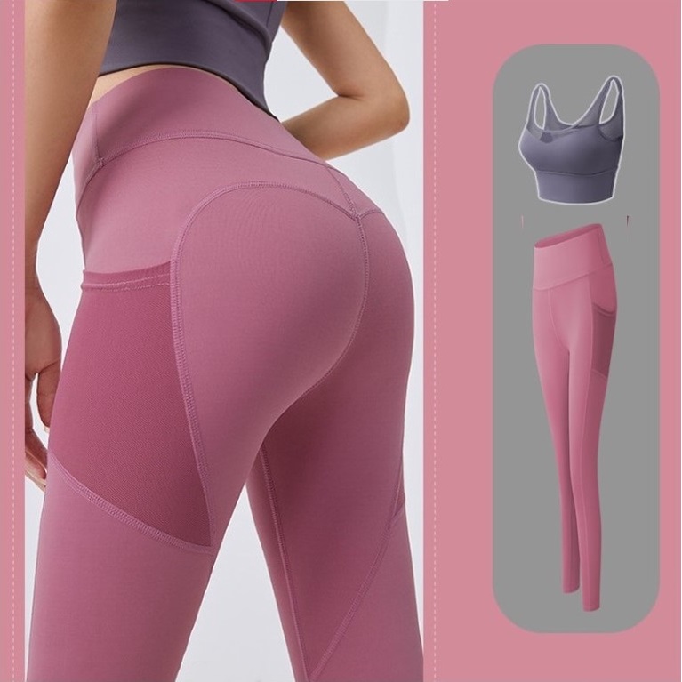Set quần áo tập Gym Yoga nữ 2 món áo bra phối lưới &amp; quần legging có túi zip tiện dụng S033 GYM FASHION