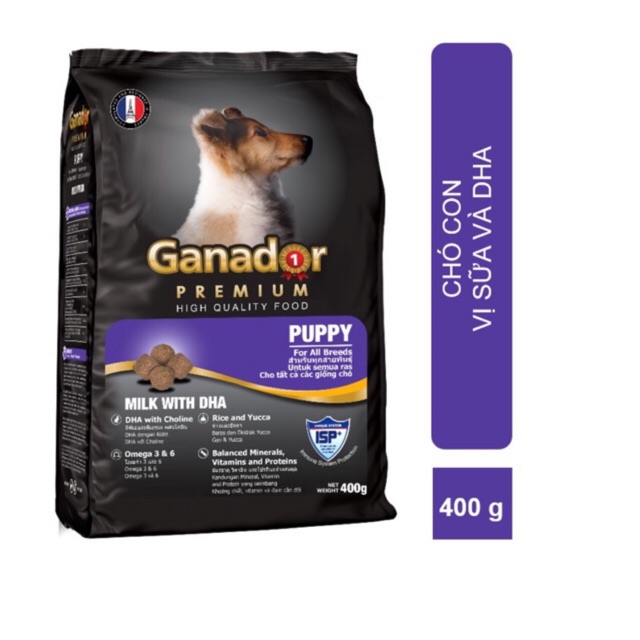 Thức ăn hạt khô Ganador Puppy 400g dành cho chó con dưới 16 tháng tuổi - Vị sữa và DHA