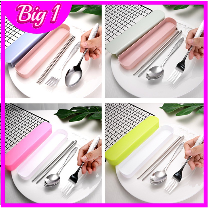Hộp đũa muỗng Set 3 món thìa đũa dĩa inox