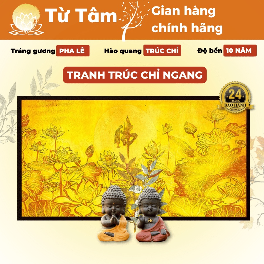 Đèn Hào Quang Phật TỪ TÂM, Tranh Trúc Chỉ NGANG, Hào Quang LED, Trang Trí Bàn Thờ Phật, Mẫu Tranh THƯ PHÁP TUTAM-TC12