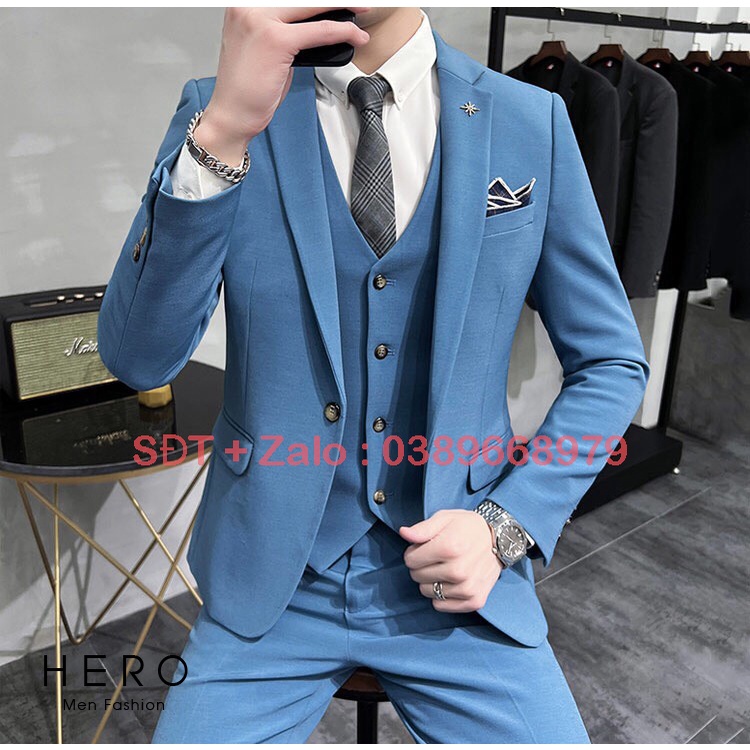 Vest Nam Hàn Quốc, Bộ Vest Nam Màu Xanh, Suit Nam Thanh Niên, Bộ Suit Nam
