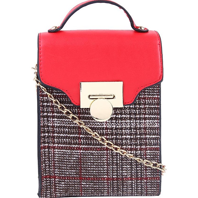 Túi Đeo Chéo Nữ Caro Phối Da Miha Fashion TDV704 - Đỏ
