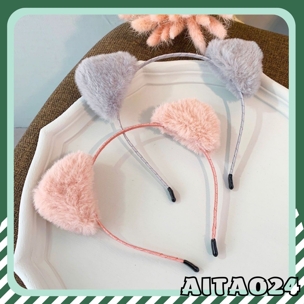 Bờm tóc gọng kim loại, Băng đô tai mèo tai cáo lông xù siêu mịn xinh xắn