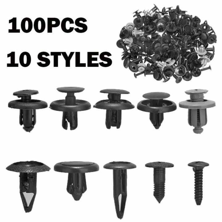FENDER Set 100 Đinh Tán Nhựa Màu Đen Cho Xe Hơi Thông Dụng 10 Mẫu