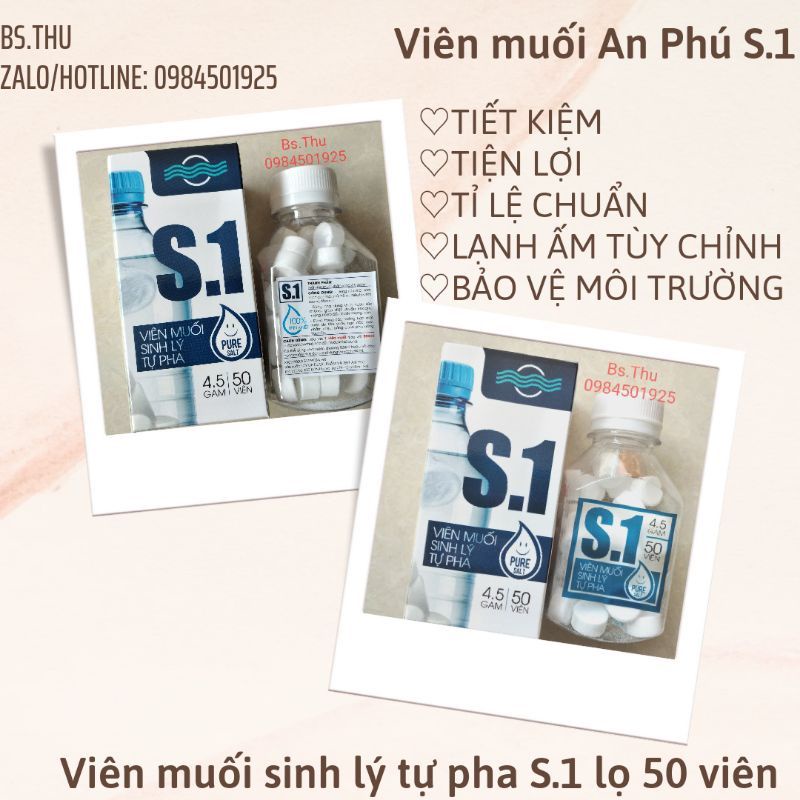 Viên muối sinh lý tự pha S1 - Muối Tinh An Phú lọ 50 viên dùng xúc miệng, rửa mặt...