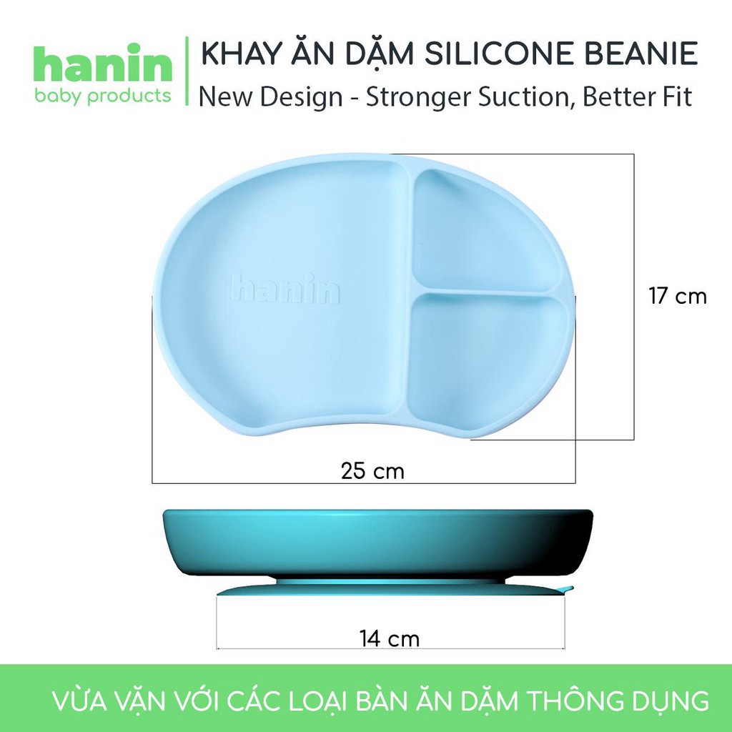 Khay ăn dặm Beanie chống trơn trượt, khay silicone Hanin an toàn cho bé - Monnie Kids